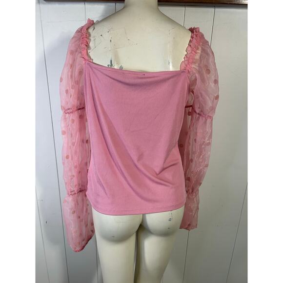 Eloquii Women's Plus Size Flocked Organza Long Sleeve Top in Pink Size 14/16 - Picture 4 of 6